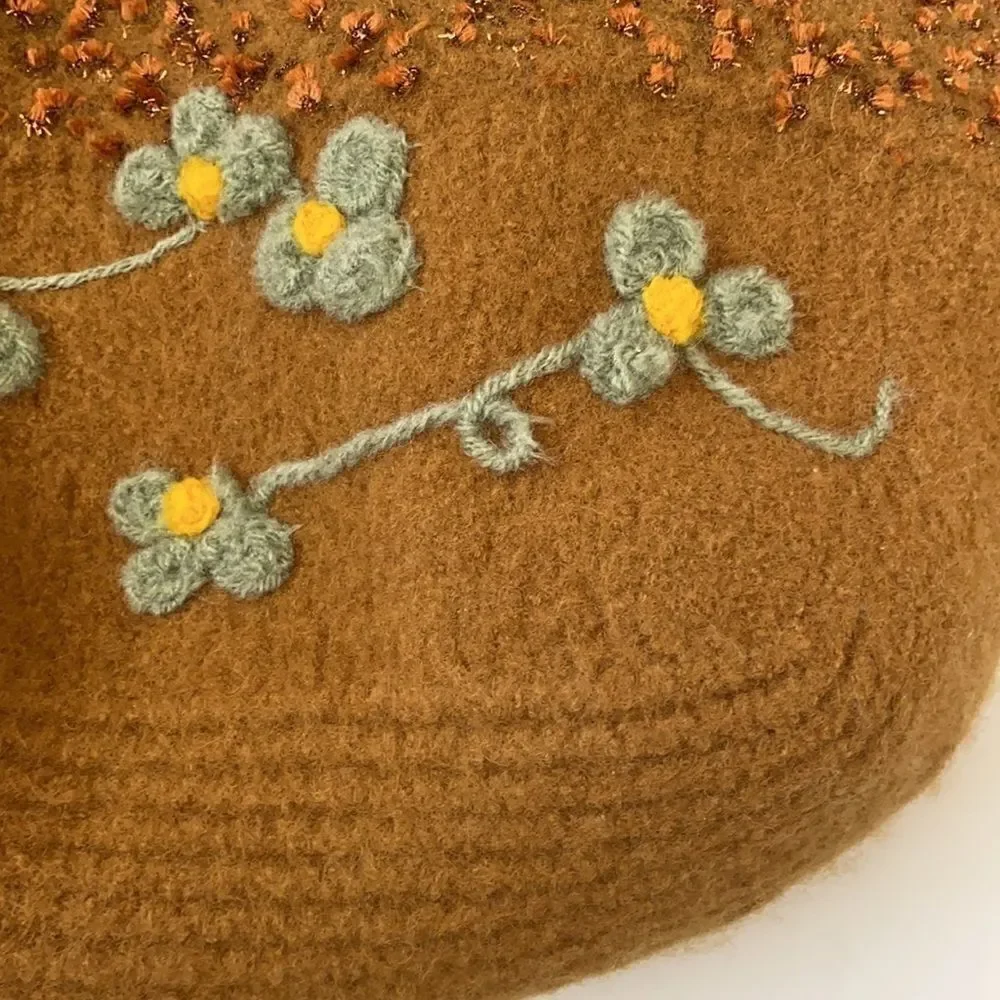 Vintage Felted Wool Embellished Mustard Yellow Purse Handbag